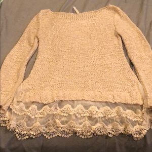 Cream sweater with lace bottom